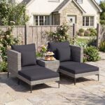 Costway Salotto da giardino esterno 5 pezzi con 2 poltrone 2 poggiapiedi e 1 tavolino, Set di mobili da giardino in rattan Grigio - immagine 2