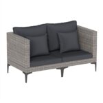 Costway Salotto da giardino esterno 5 pezzi con 2 poltrone 2 poggiapiedi e 1 tavolino, Set di mobili da giardino in rattan Grigio - immagine 5