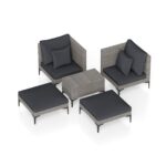 Costway Salotto da giardino esterno 5 pezzi con 2 poltrone 2 poggiapiedi e 1 tavolino, Set di mobili da giardino in rattan Grigio - immagine 6