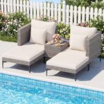 Costway Salotto da giardino esterno 5 pezzi con 2 poltrone 2 poggiapiedi e 1 tavolino, Set di mobili da giardino in rattan Bianco - immagine 3