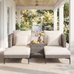 Costway Salotto da giardino esterno 5 pezzi con 2 poltrone 2 poggiapiedi e 1 tavolino, Set di mobili da giardino in rattan Bianco - immagine 4
