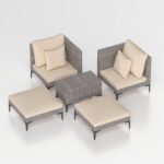Costway Salotto da giardino esterno 5 pezzi con 2 poltrone 2 poggiapiedi e 1 tavolino, Set di mobili da giardino in rattan Bianco - immagine 6
