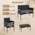 Costway Salotto da giardino in rattan 4 pz con divano poltrone e tavolino vetro, Set esterno con cuscini per balcone terrazzo e patio Grigio - immagine 5