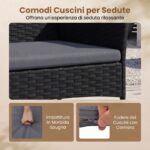 Costway Salotto da giardino in rattan 4 pz con divano poltrone e tavolino vetro, Set esterno con cuscini per balcone terrazzo e patio Grigio - immagine 7