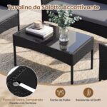 Costway Salotto da giardino in rattan 4 pz con divano poltrone e tavolino vetro, Set esterno con cuscini per balcone terrazzo e patio Grigio - immagine 8
