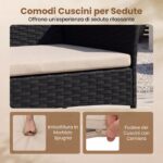 Costway Salotto da giardino in rattan 4 pz con divano poltrone e tavolino vetro, Set esterno con cuscini per balcone terrazzo e patio Beige - immagine 6