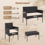 Costway Salotto da giardino in rattan 4 pz con divano poltrone e tavolino vetro, Set esterno con cuscini per balcone terrazzo e patio Beige - immagine 5