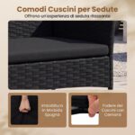 Costway Salotto da giardino in rattan 4 pz con divano poltrone e tavolino vetro, Set esterno con cuscini per balcone terrazzo e patio Nero - immagine 6