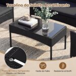 Costway Salotto da giardino in rattan 4 pz con divano poltrone e tavolino vetro, Set esterno con cuscini per balcone terrazzo e patio Nero - immagine 7
