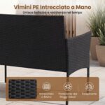 Costway Salotto da giardino in rattan 4 pz con divano poltrone e tavolino vetro, Set esterno con cuscini per balcone terrazzo e patio Nero - immagine 9
