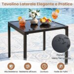Costway Salotto da giardino a 3 posti modulare L chaise longue tavolino, Set esterno cuscini imbottiti telaio metallo terrazza Cachi - immagine 9