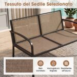 Costway Salotto da giardino a 3 posti modulare L chaise longue tavolino, Set esterno cuscini imbottiti telaio metallo terrazza Cachi - immagine 10
