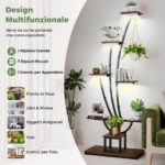 Costway Scaffale angolare in metallo a 8 ripiani con luci di crescita, Supporto per piante multiple da interno marrone 2 pezzi - immagine 4