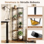 Costway Scaffale porta piante 6 ripiani metallo antiribaltamento, Mensola fiori ventaglio resistente int/est 42x22x136cm - immagine 5