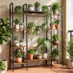 Costway Scaffale portapiante in legno e metallo con luci regolabili, Fioriera alta a 10 ripiani stand supporto espositivo stile industriale - immagine 2