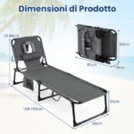 Costway Sdraio giardino pieghevole con schienale regolabile in 4 posizioni, Sedia a sdraio portatile con cusini e tasche laterali Grigio - immagine 5