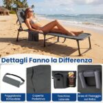 Costway Sdraio giardino pieghevole con schienale regolabile in 4 posizioni, Sedia a sdraio portatile con cusini e tasche laterali Grigio - immagine 6