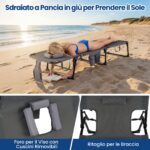 Costway Sdraio giardino pieghevole con schienale regolabile in 4 posizioni, Sedia a sdraio portatile con cusini e tasche laterali Grigio - immagine 7