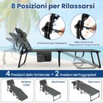 Costway Sdraio giardino pieghevole con schienale regolabile in 4 posizioni, Sedia a sdraio portatile con cusini e tasche laterali Grigio - immagine 9