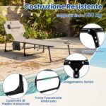 Costway Sdraio giardino pieghevole con schienale regolabile in 4 posizioni, Sedia a sdraio portatile con cusini e tasche laterali Grigio - immagine 10