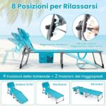 Costway Sdraio giardino pieghevole con schienale regolabile in 4 posizioni, Sedia a sdraio portatile con cusini e tasche laterali Turchese - immagine 9