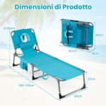 Costway Sdraio giardino pieghevole con schienale regolabile in 4 posizioni, Sedia a sdraio portatile con cusini e tasche laterali Turchese - immagine 5