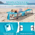 Costway Sdraio giardino pieghevole con schienale regolabile in 4 posizioni, Sedia a sdraio portatile con cusini e tasche laterali Turchese - immagine 7