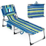 Costway Sdraio giardino pieghevole con schienale regolabile in 4 posizioni, Sedia a sdraio portatile con cusini e tasche laterali Blu