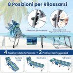 Costway Sdraio giardino pieghevole con schienale regolabile in 4 posizioni, Sedia a sdraio portatile con cusini e tasche laterali Blu - immagine 7