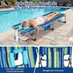 Costway Sdraio giardino pieghevole con schienale regolabile in 4 posizioni, Sedia a sdraio portatile con cusini e tasche laterali Blu - immagine 6