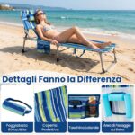 Costway Sdraio giardino pieghevole con schienale regolabile in 4 posizioni, Sedia a sdraio portatile con cusini e tasche laterali Blu - immagine 5