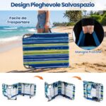 Costway Sdraio giardino pieghevole con schienale regolabile in 4 posizioni, Sedia a sdraio portatile con cusini e tasche laterali Blu - immagine 8