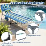 Costway Sdraio giardino pieghevole con schienale regolabile in 4 posizioni, Sedia a sdraio portatile con cusini e tasche laterali Blu - immagine 9