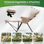 Costway Sdraio pieghevole con poggiapiedi schienale regolabile e poggiatesta, Sdraio da campeggio tasca 150kg spiaggia e giardino Kaki - immagine 7