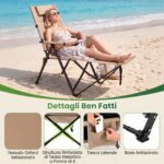 Costway Sdraio pieghevole con poggiapiedi schienale regolabile e poggiatesta, Sdraio da campeggio tasca 150kg spiaggia e giardino Kaki - immagine 8