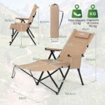 Costway Sdraio pieghevole con poggiapiedi schienale regolabile e poggiatesta, Sdraio da campeggio tasca 150kg spiaggia e giardino Kaki - immagine 4