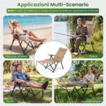 Costway Sdraio pieghevole con poggiapiedi schienale regolabile e poggiatesta, Sdraio da campeggio tasca 150kg spiaggia e giardino Kaki - immagine 5