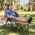 Costway Sdraio pieghevole con poggiapiedi schienale regolabile e poggiatesta, Sdraio da campeggio tasca 150kg spiaggia e giardino Kaki - immagine 2