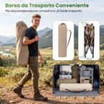 Costway Sdraio pieghevole con poggiapiedi schienale regolabile e poggiatesta, Sdraio da campeggio tasca 150kg spiaggia e giardino Kaki - immagine 9