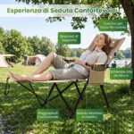 Costway Sdraio pieghevole con poggiapiedi schienale regolabile e poggiatesta, Sdraio da campeggio tasca 150kg spiaggia e giardino Kaki - immagine 6