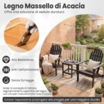 Costway Sedia Adirondack da patio in legno di acacia con seduta inclinata e schienale alto, Poltrona ergonomica a doghe per veranda cortile e piscina Nero - immagine 6