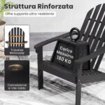 Costway Sedia Adirondack da patio in legno di acacia con seduta inclinata e schienale alto, Poltrona ergonomica a doghe per veranda cortile e piscina Nero - immagine 8