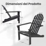 Costway Sedia Adirondack da patio in legno di acacia con seduta inclinata e schienale alto, Poltrona ergonomica a doghe per veranda cortile e piscina Nero - immagine 5