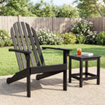 Costway Sedia Adirondack da patio in legno di acacia con seduta inclinata e schienale alto, Poltrona ergonomica a doghe per veranda cortile e piscina Nero - immagine 2