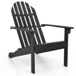 Costway Sedia Adirondack da patio in legno di acacia con seduta inclinata e schienale alto, Poltrona ergonomica a doghe per veranda cortile e piscina Nero