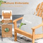 Costway Sedia Adirondack da patio in legno di acacia con seduta inclinata e schienale alto, Poltrona ergonomica a doghe per veranda cortile e piscina Naturale - immagine 6
