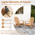 Costway Sedia Adirondack da patio in legno di acacia con seduta inclinata e schienale alto, Poltrona ergonomica a doghe per veranda cortile e piscina Naturale - immagine 7