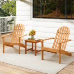 Costway Sedia Adirondack da patio in legno di acacia con seduta inclinata e schienale alto, Poltrona ergonomica a doghe per veranda cortile e piscina Naturale - immagine 3