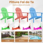 Costway Sedia Adirondack da patio in legno di acacia con seduta inclinata e schienale alto, Poltrona ergonomica a doghe per veranda cortile e piscina Naturale - immagine 9