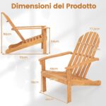 Costway Sedia Adirondack da patio in legno di acacia con seduta inclinata e schienale alto, Poltrona ergonomica a doghe per veranda cortile e piscina Naturale - immagine 5